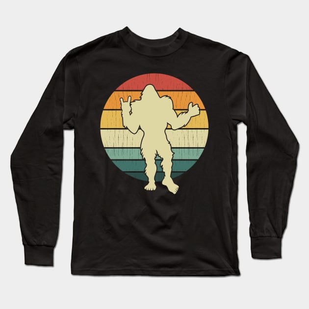 Bigfoot Holding Up Rock On Fist Long Sleeve T-Shirt by Tesszero